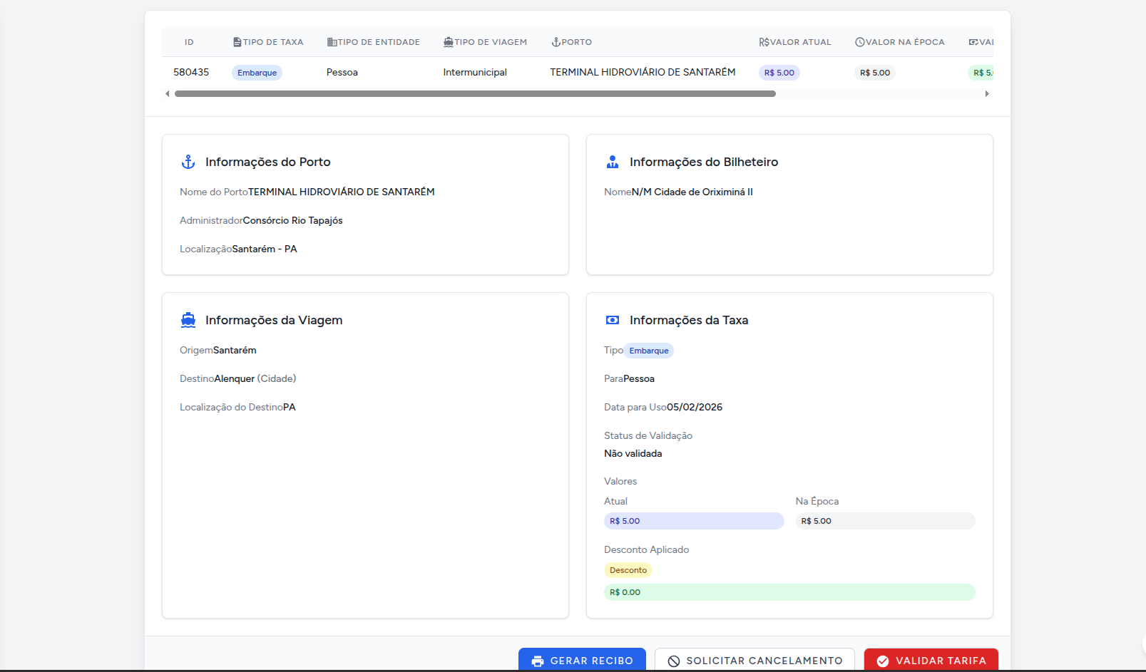 Tela do sistema Porto Fácil